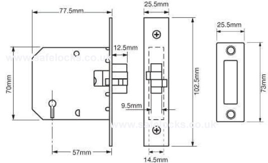 Union 2477 3 Lever Sliding Mortice Deadlock